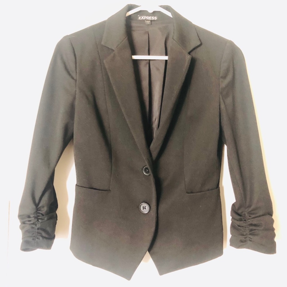 Express suit jacket coat blazer w/ ruched sleeves two buttons